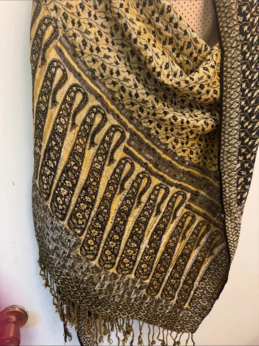 Black and Gold Woven Home Accent Throw Shawl